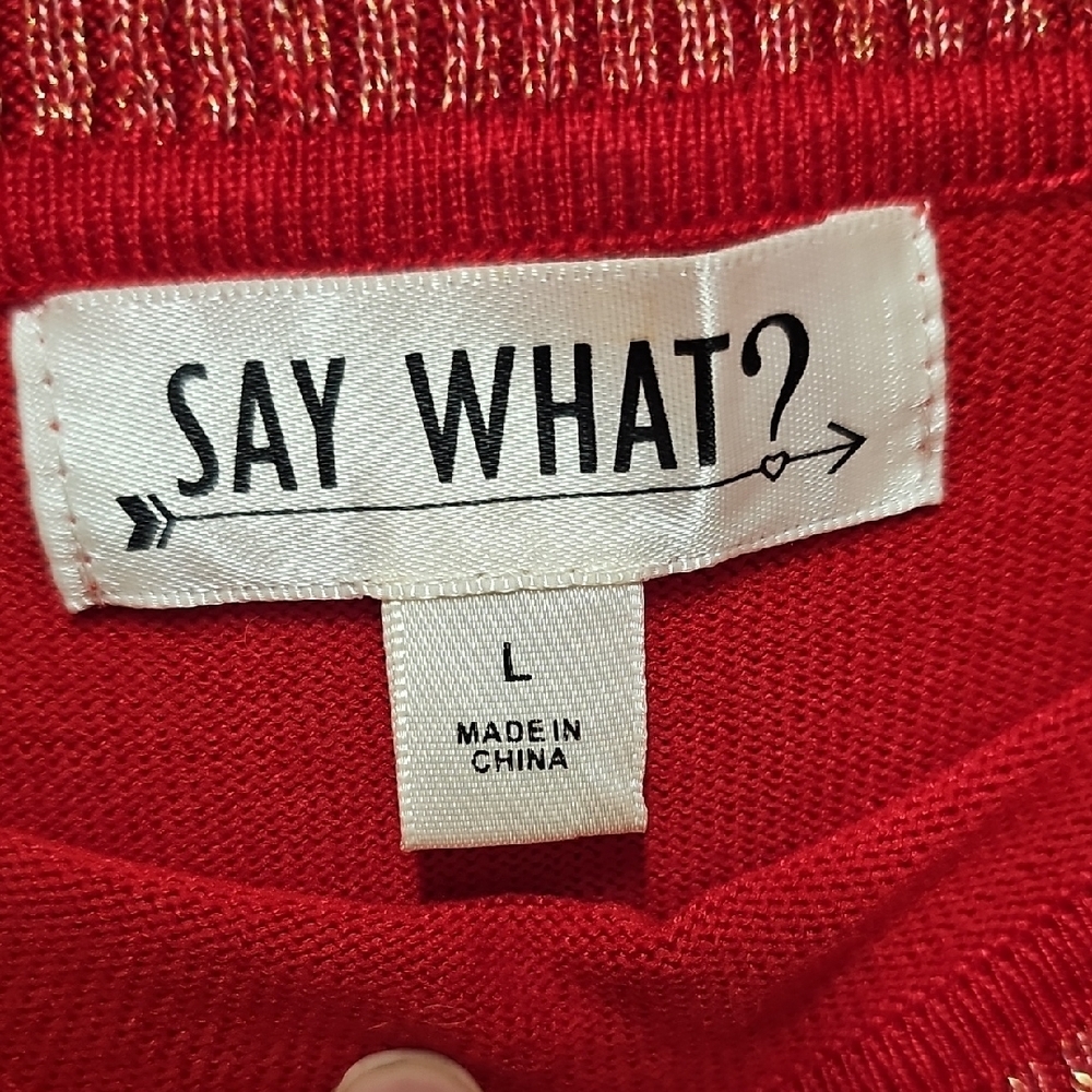 EUC Say What? Bright Red Knit Bodycon Dress Metallic Trim Faux Zipper Cowl Neck - Picture 3 of 10